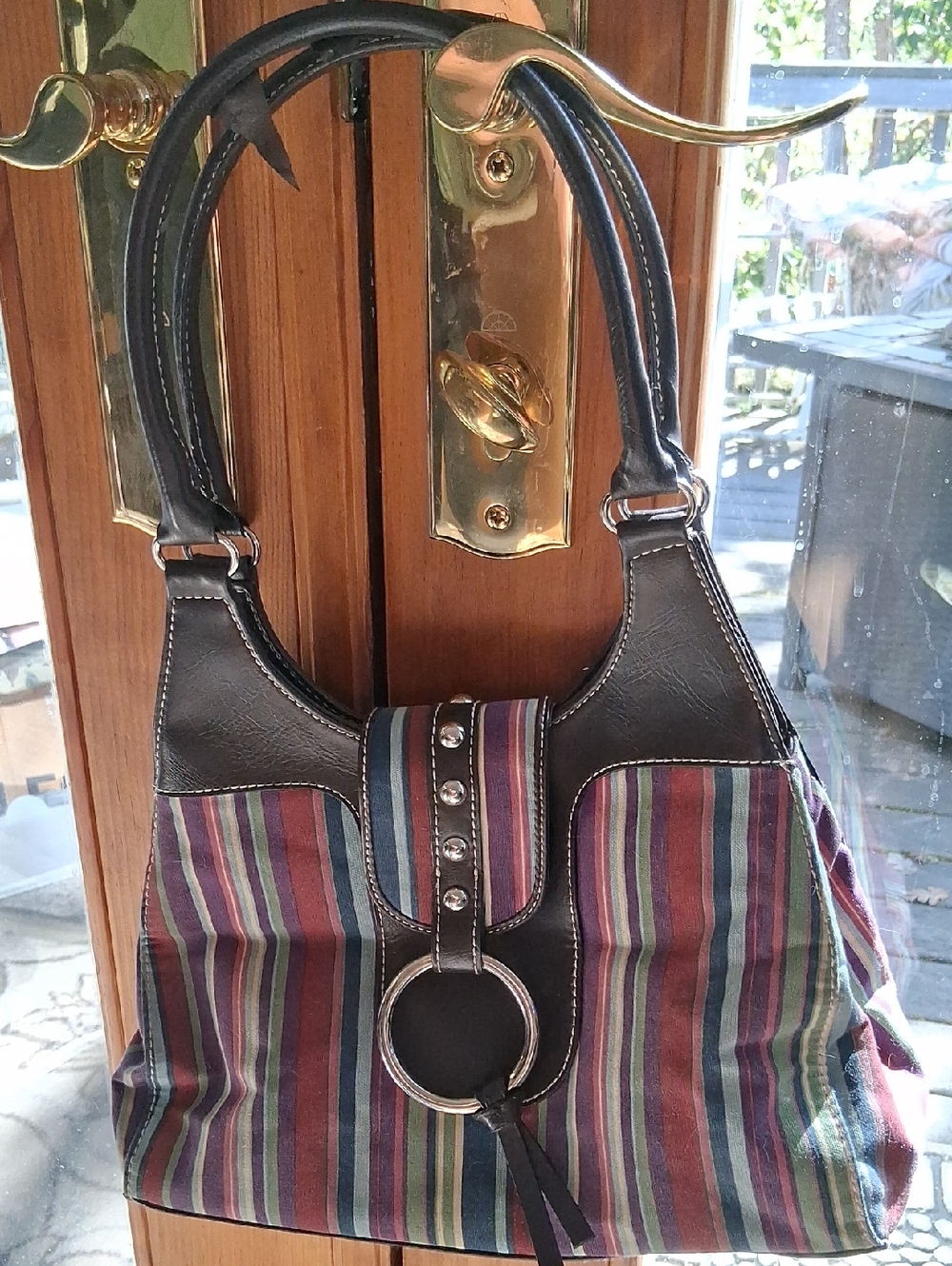 St. John's Bay Multicolor Striped Shoulder Bag with Black Trim